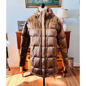 RARE GOLD North Face Women's Large Goose Down Winter Puffer Jacket Hood Parka Pu